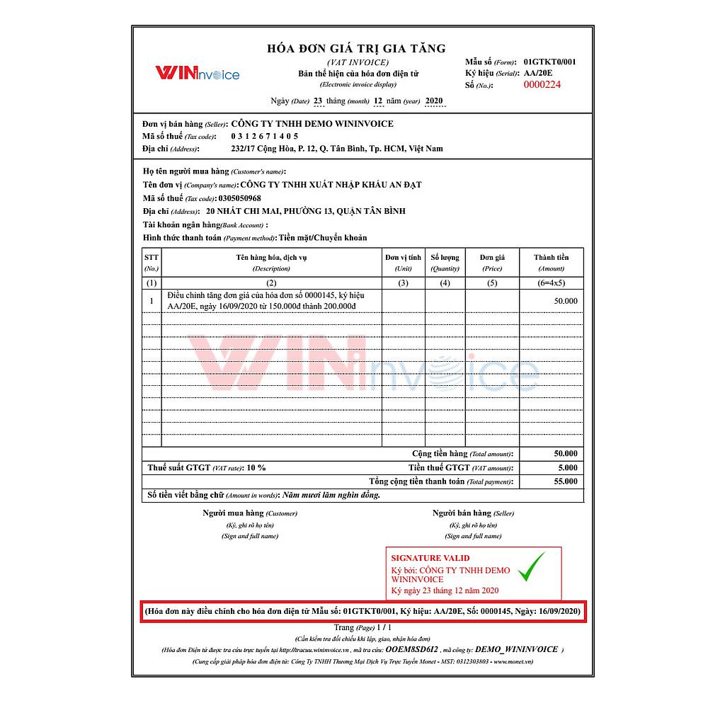 Phí dịch vụ hóa đơn điện tử: WIN-20K